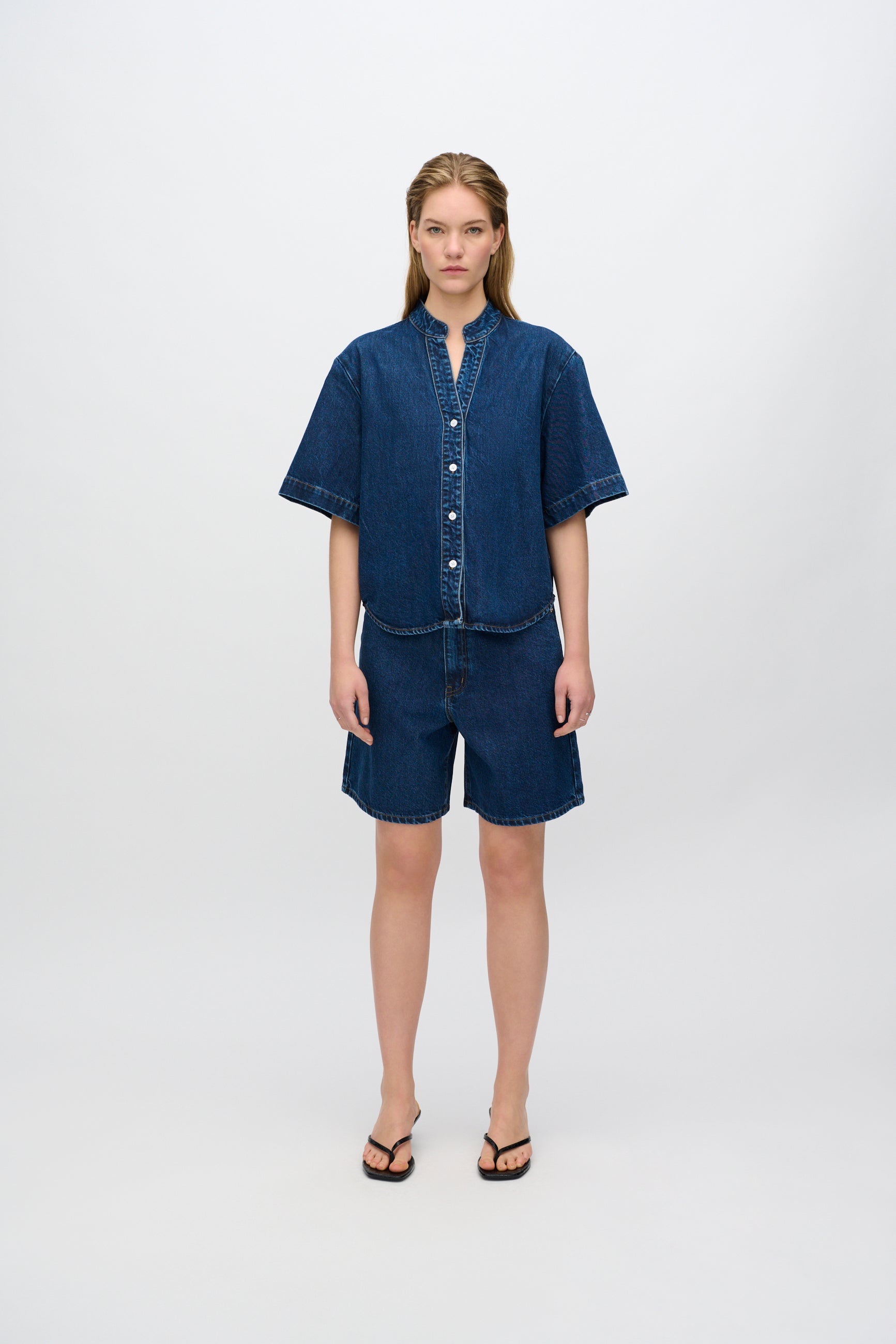 minimum female Alicia denim blend shirt 4181 Short Sleeved Shirt 1002 Medium Blue