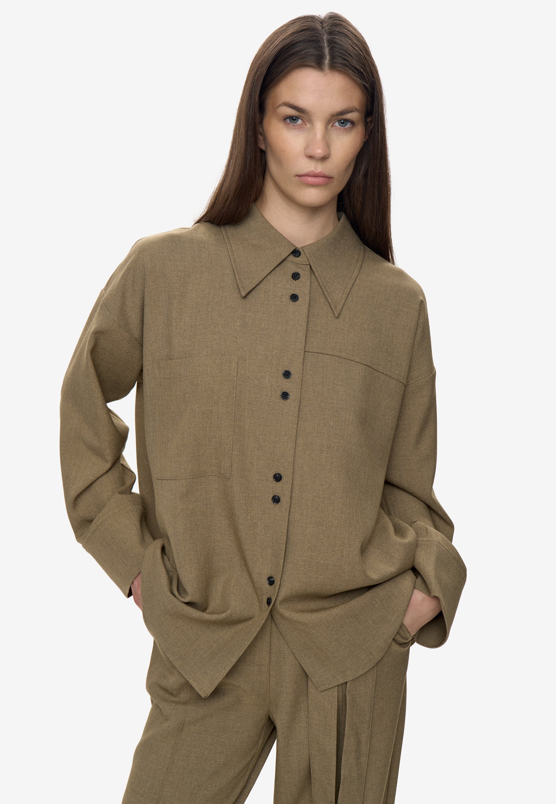 minimum female Runa shirt 3737 Long Sleeved Shirt 1609M Greige Melange