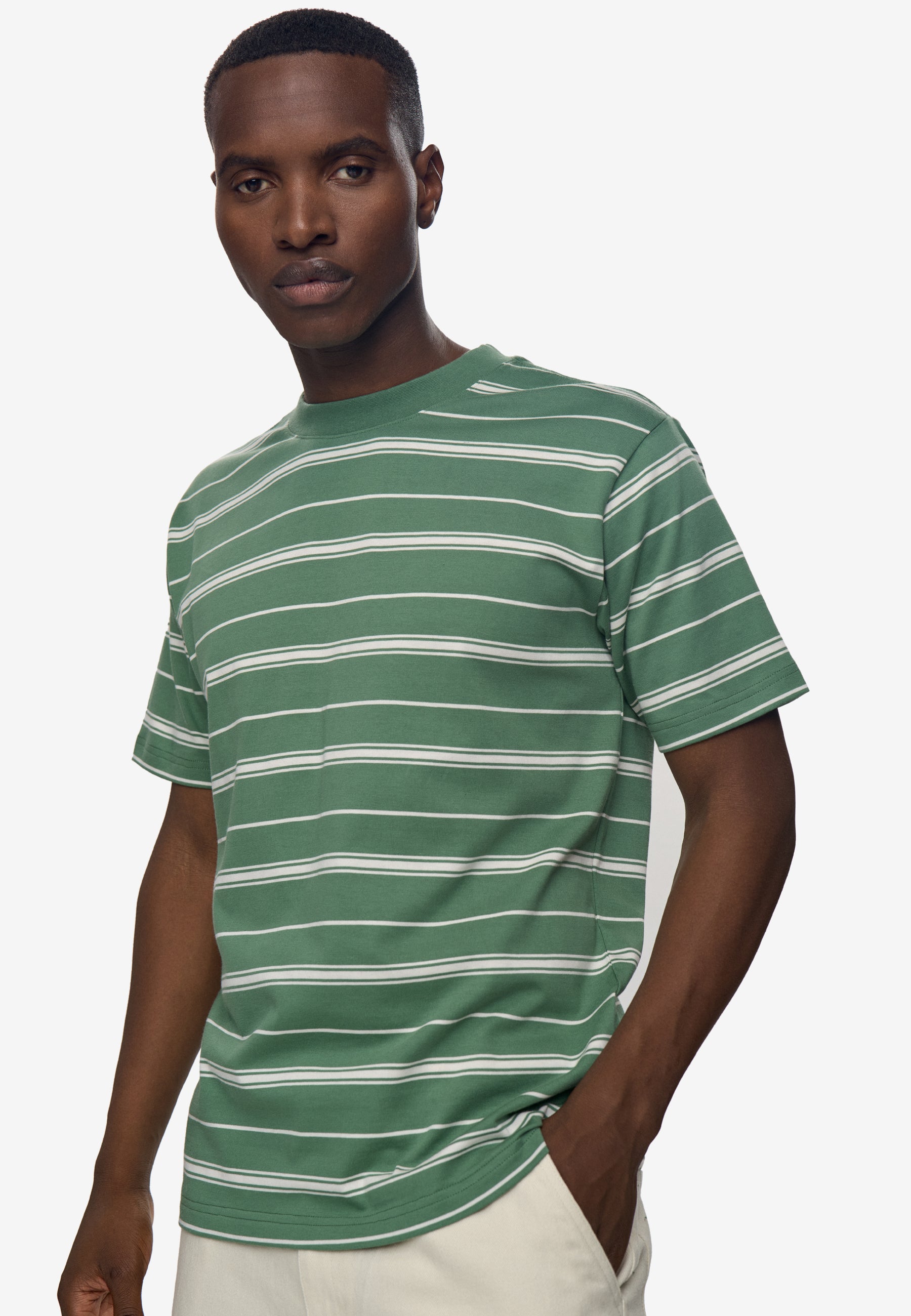 minimum male Aarhus reg ss striped tee G4710 Short Sleeved T-shirt 5912 Dark ivy