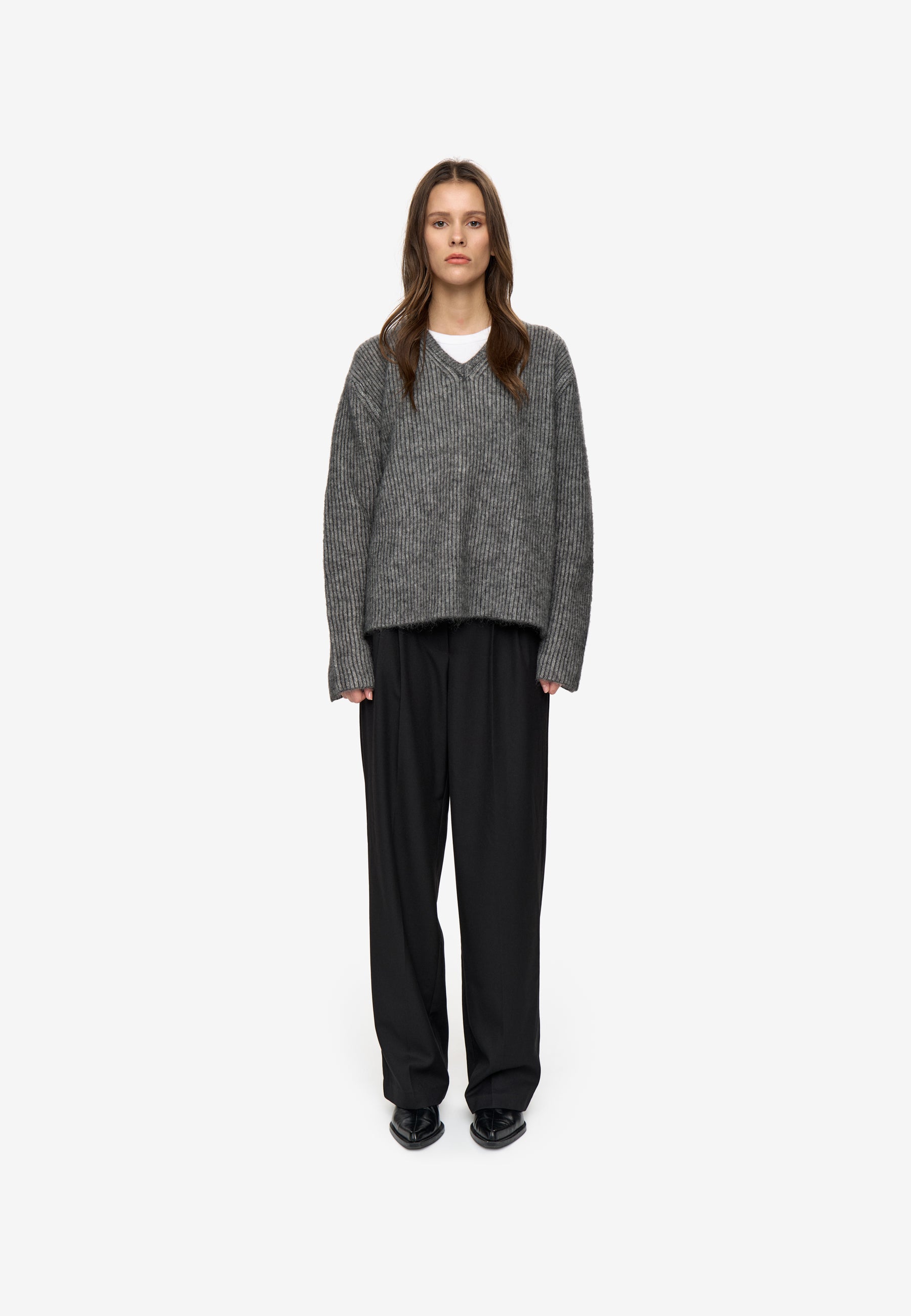 minimum female Gina v-n jumper 4465 Jumper 980M Dark Grey Melange