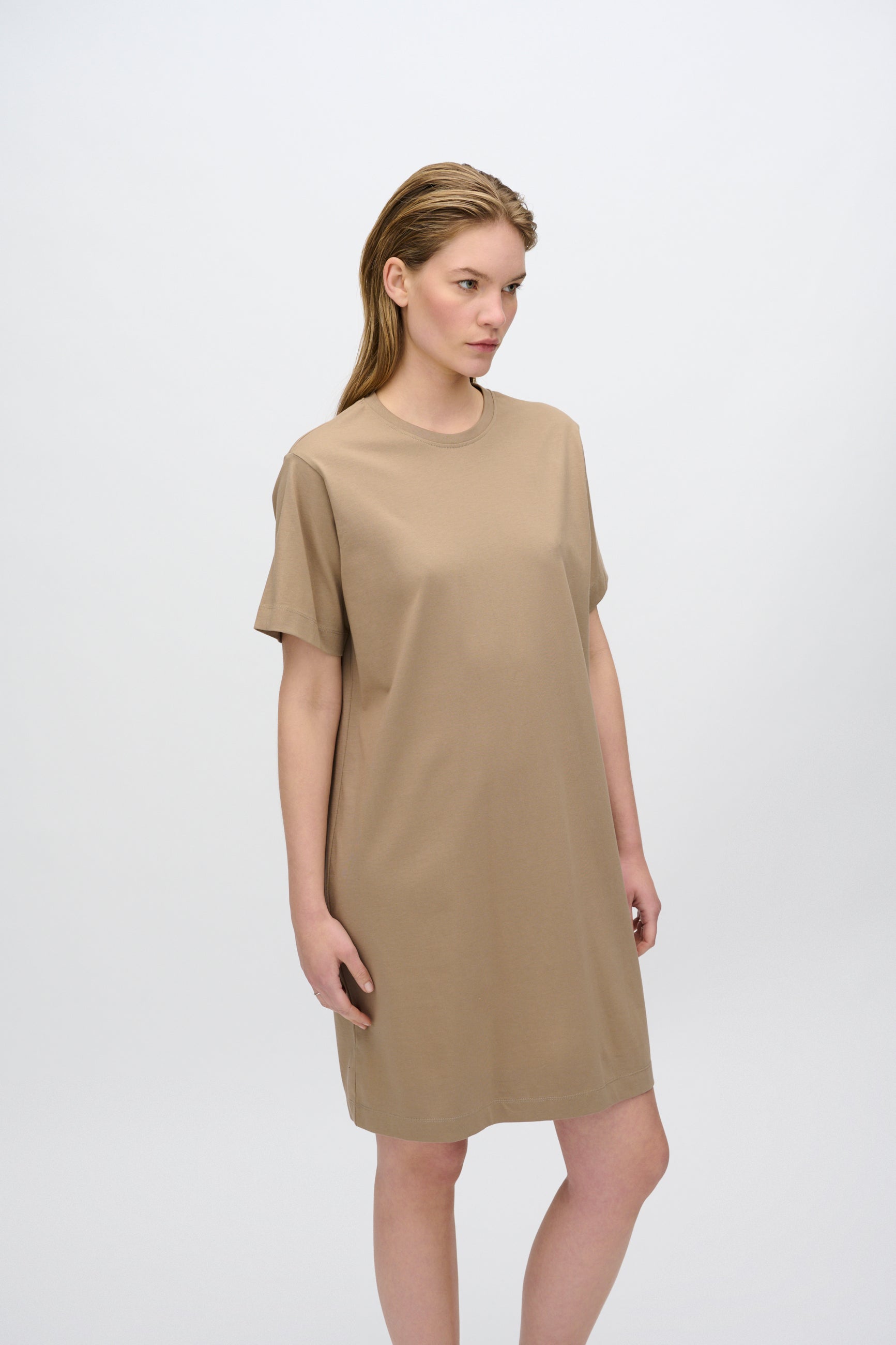 minimum female Lida t-shirt dress 4249 GOTS Short Dress 1609 Greige