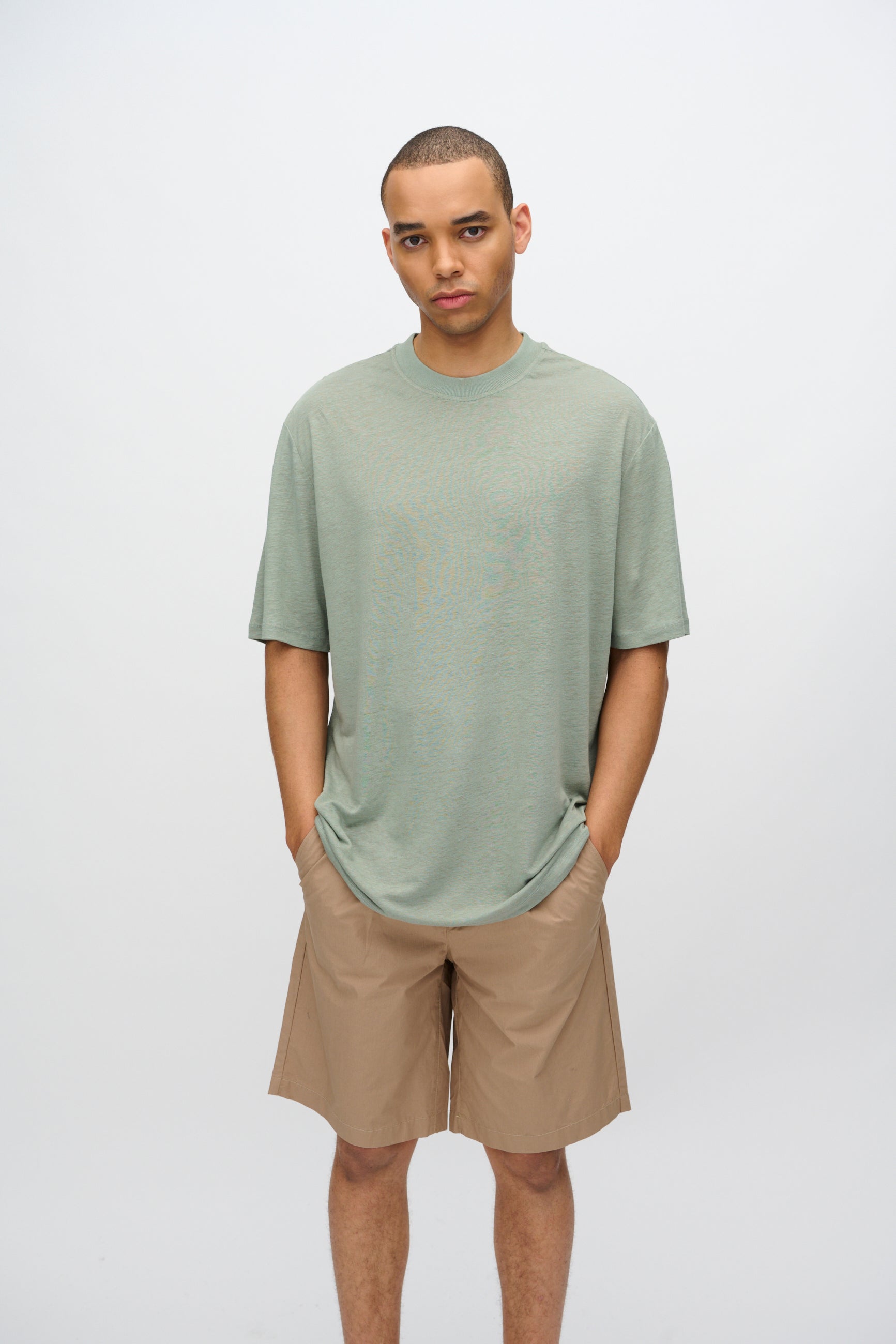 minimum male Lono relaxed t-shirt in linen and modal blend 4159 Long Sleeved T-shirt 5808 Iceberg Green