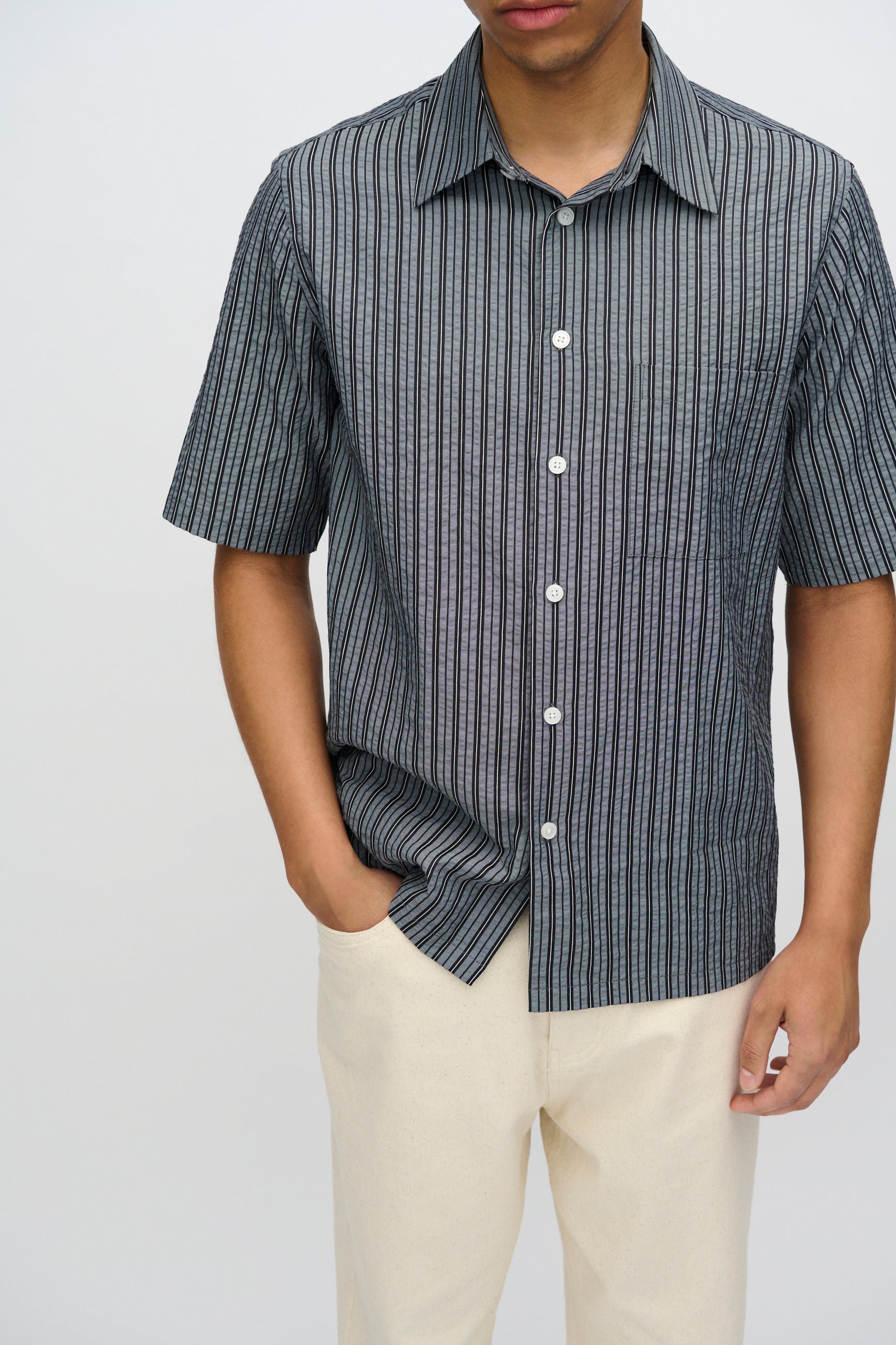 minimum male Nash short sleeved striped shirt 4242 Short Sleeved Shirt 999 Black