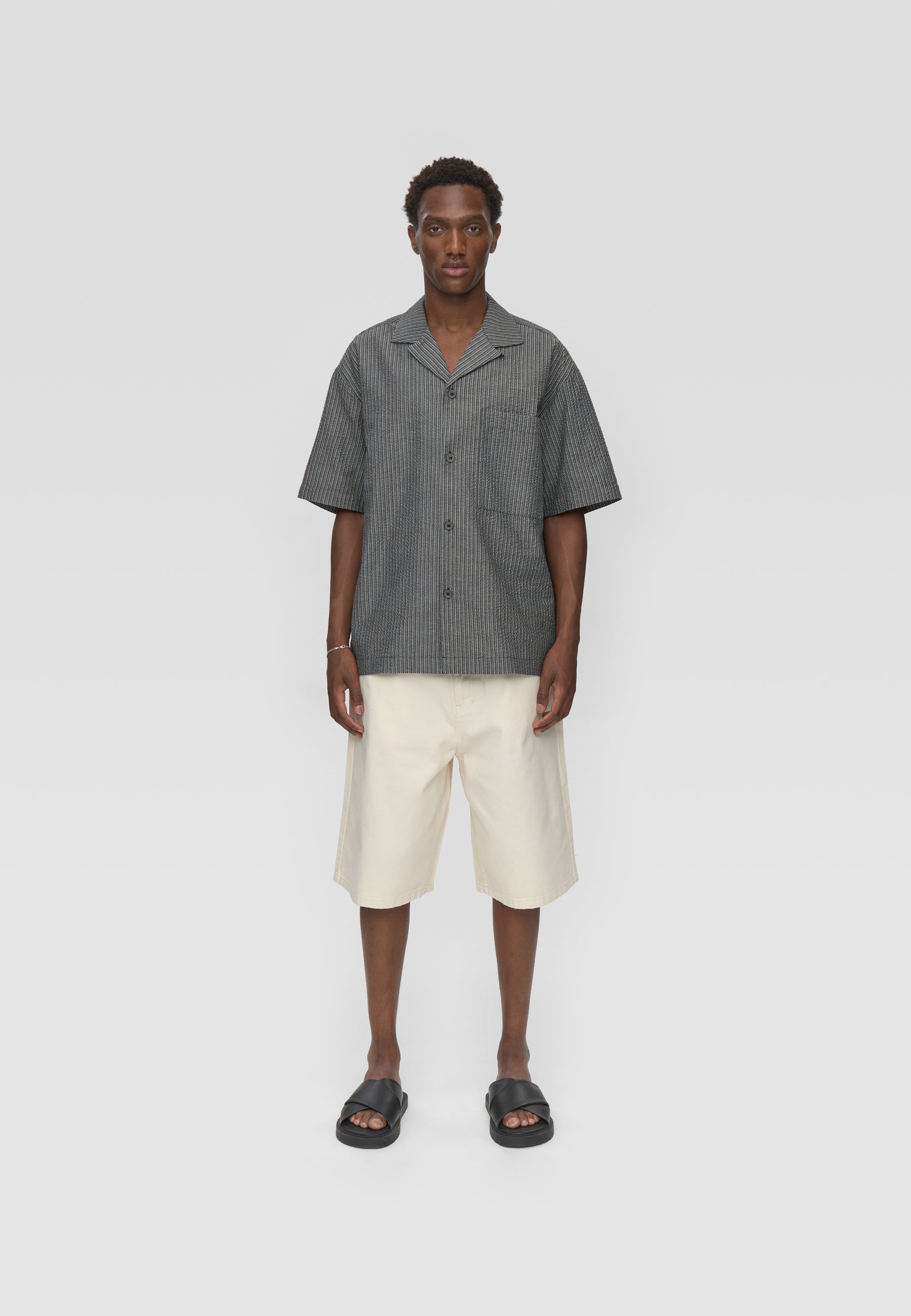 minimum male Rhodes ovz ss striped shirt 4570 Short Sleeved Shirt 0203 Gray Pinstripe